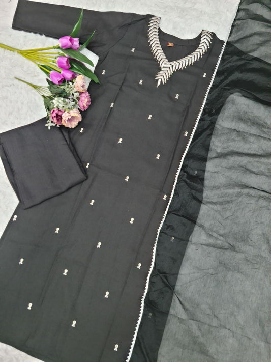 PURE REYON SLUB WITH SEQUENCE EMBROIDERY WORK KURTI SET 