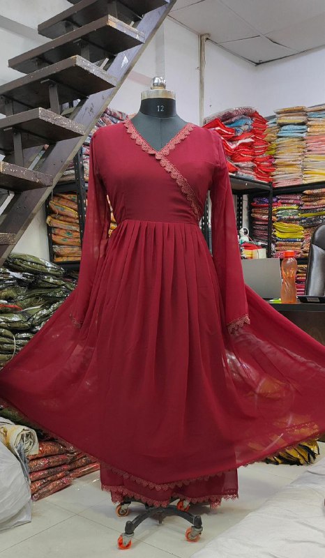 Faux Georgette Lining Kurti For Women In maroon Color