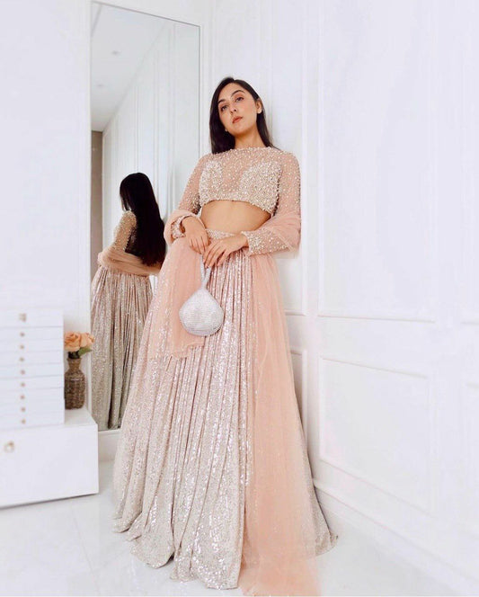 satin silk padding lehnga with sequence work Choli