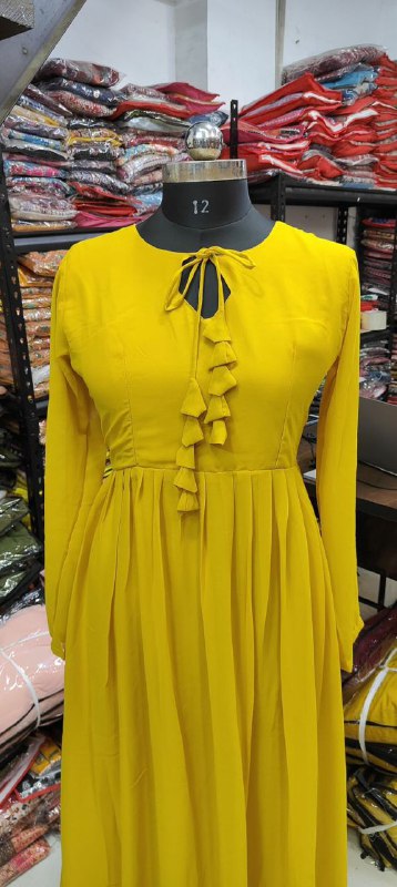 Faux Georgette Lining yellow Kurti For Women For Function