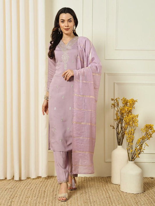 LAVENDER DESIGNER ROMAN SILK KURTI