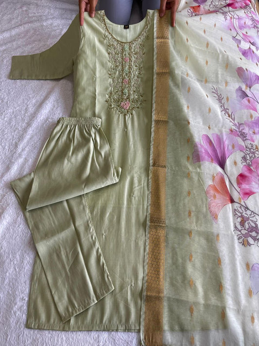 PREMIUM ROMAN SILK LIGHT PISTA KURTI
