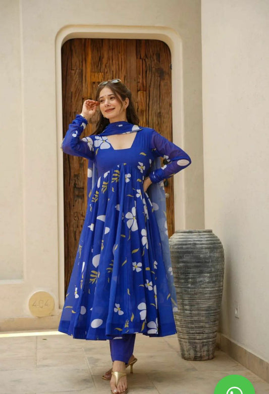 LOOKING GEORGETTE LINING DIGITAL PRINT BLUE KURTI