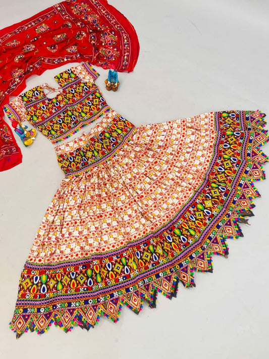 Pure Heavy Cotton WITH Print with sequence work and Real Mirror Work Lehenga Choli