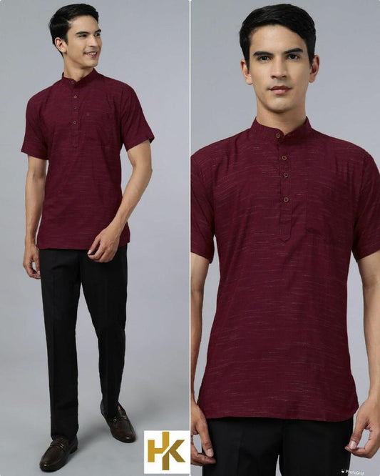 Short Sleeves Khadhi kurta with pocket in 4 colors