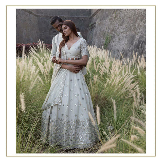 Heavy Faux Georgette With Heavy Embroidery 9mm Sequence Work White Choli