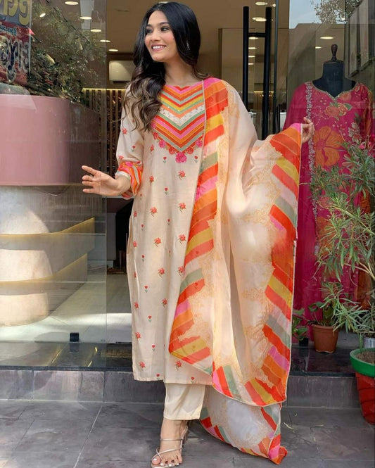 NATURAL CRAPE WITH HANDWORK KURTI