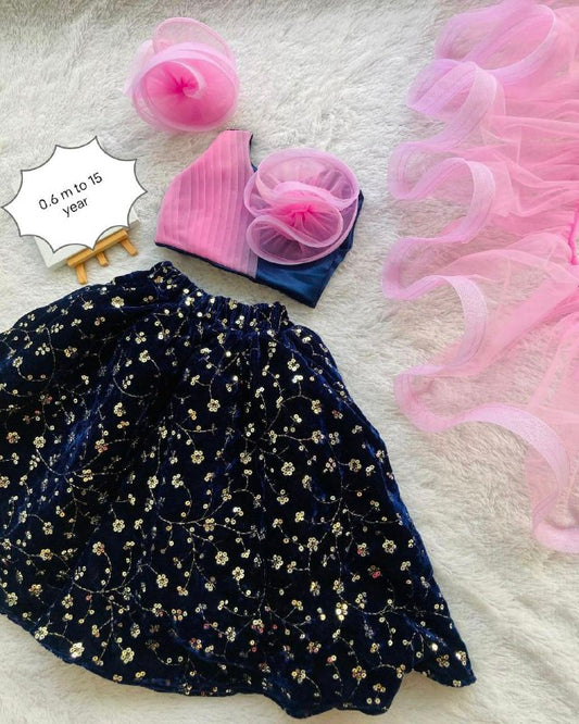 VELVET SEQUENCE WORK FULL FLAIR SKIRT WUTH BELT , DUPAATA AND BLOUSE