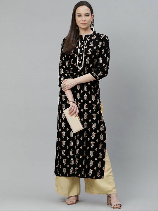 HEAVY RAYON FOIL WORK KURTI FOR WOMEN