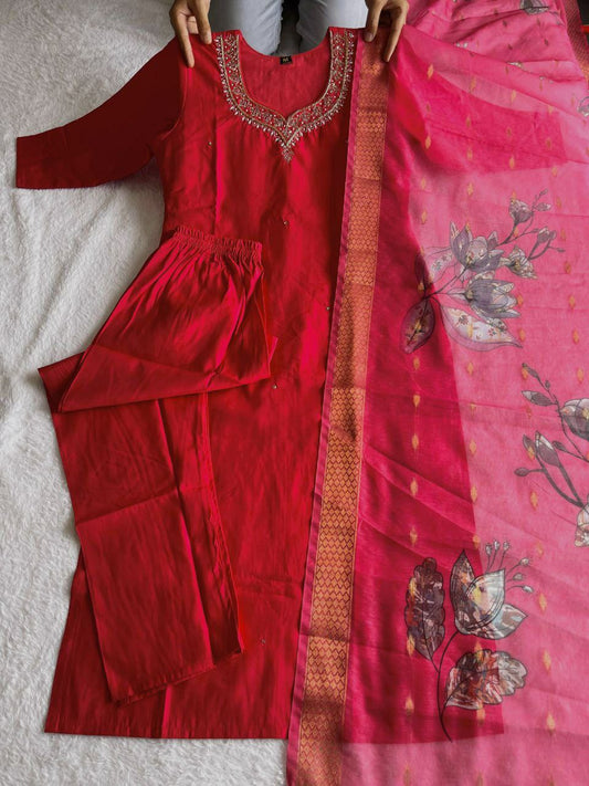 PREMIUM ROMAN SILK PINK KURTI