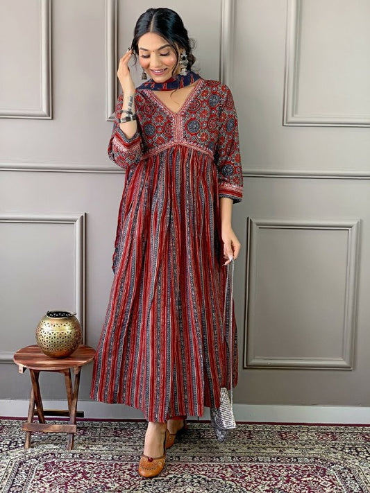 PURE COTTON WITH PRINT AND EMBROIDERY KURTI FOR WOMEN