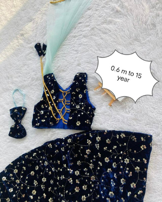 VELVET SEQUENCE WORK FULL FLAIR SKIRT ATTACHED WITH BELT AND DESIGNER BLOUSE