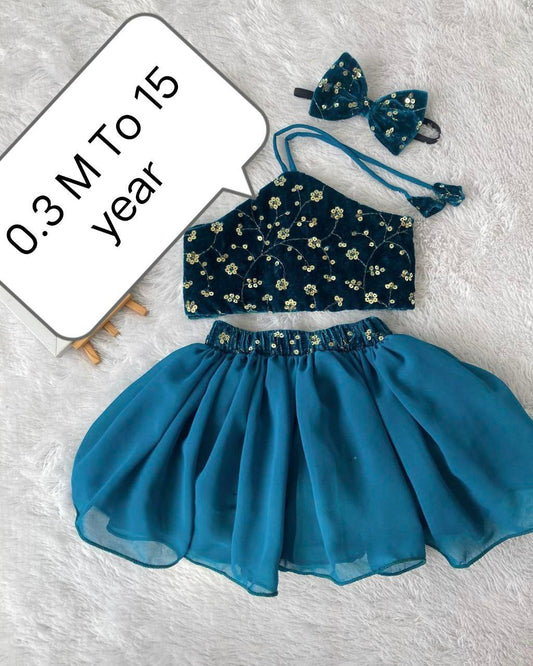 GEORGETTE FULL FLAIR SKIRT ATTACHED WITH VELVET BELT AND VELVET SEQUENCE WORK