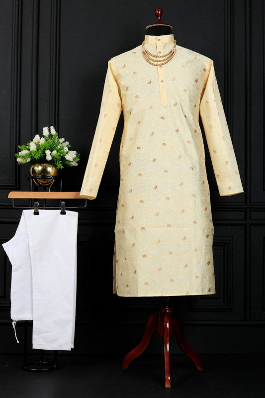 Designer Jacquard Printed Stitched men's Festive Kurta Traditional men's wear wedding Kurta