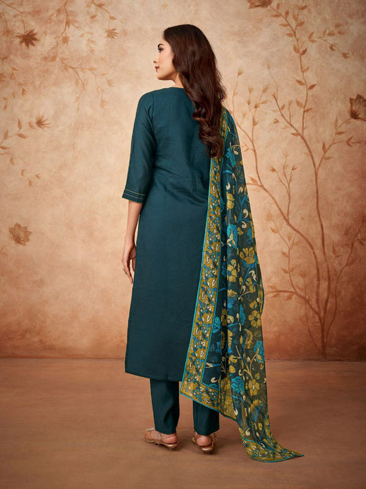 PURE ROMAN SILK WITH SEQUENCE CODING EMBROIDERY WORK AND INNER KURTI