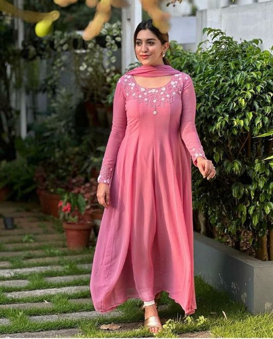 ADDING NEW FAUX GEORGETTE PINK GOWN