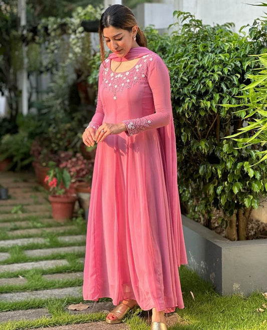 ADDING NEW FAUX GEORGETTE PINK GOWN