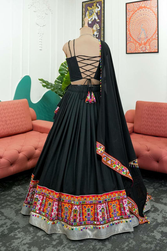 RAYON CREP BLACK LEHENGA CHOLI