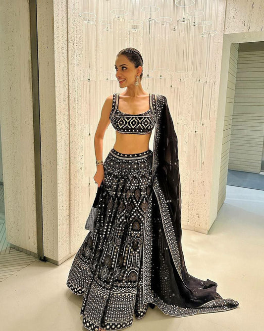 Black Faux Georgette Lehenga Choli