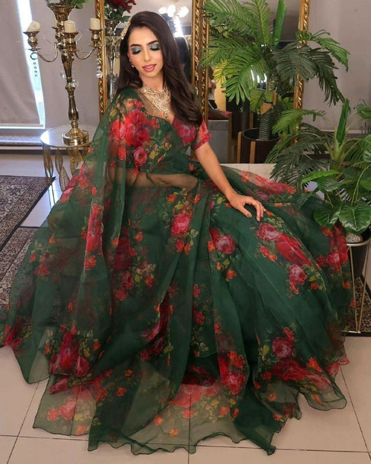 Pure organza silk floral printed lehnga . 8mtr flair lehnga with canvas patta