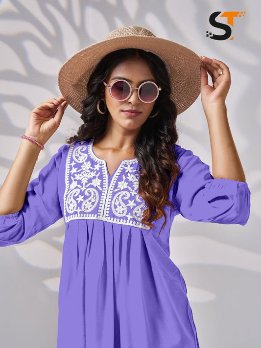 Embroidery Work Short Tops for Office and Regular Wear