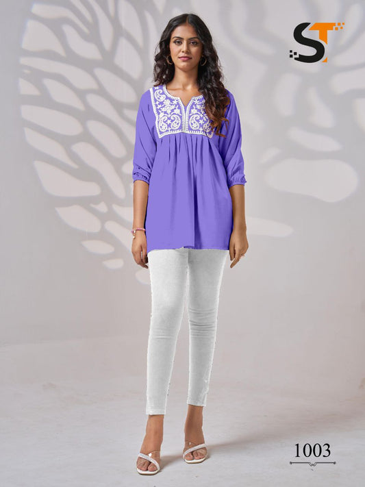 Embroidery Work Short Tops for Office and Regular Wear