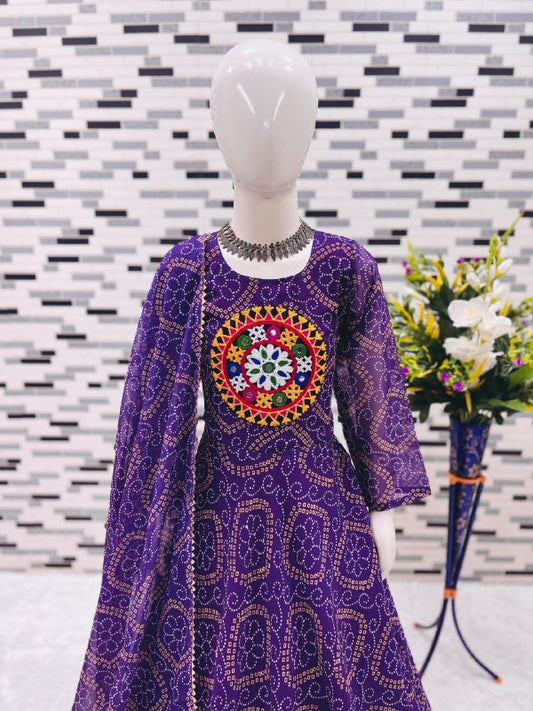 Heavy Fox Georgette With Digital Print work With Gamthi work With Real Mirrors Gown