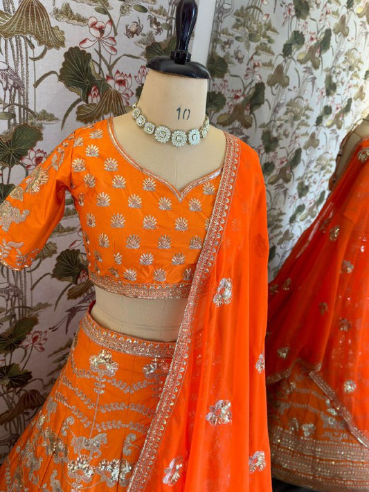 SILK WITH EMBROIDERY SEQUENCE ZARI DESIGN WORK LEHENGA CHOLI