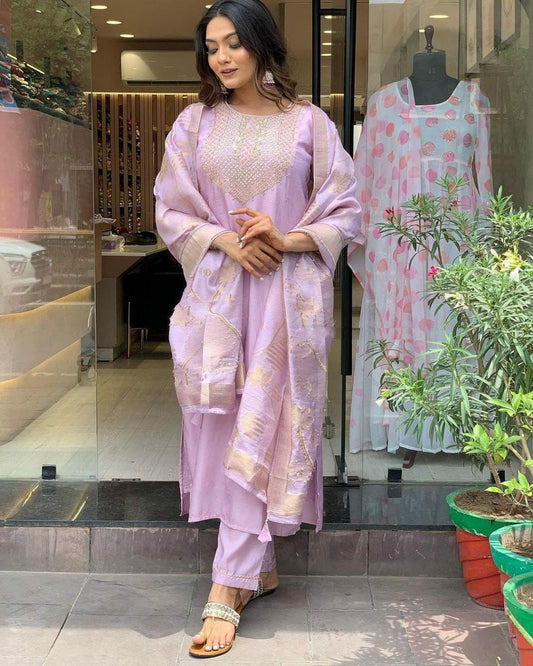 PURE VISCOSE CHANDERI WITH SEQUENCE CODING EMBROIDERY WORK