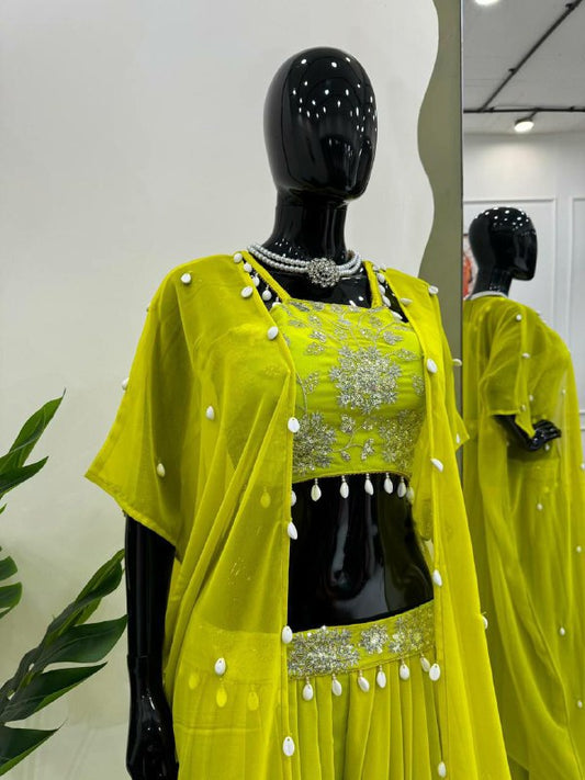 FAUX GEORGETTE GREEN KODI LEHENGA CHOLI