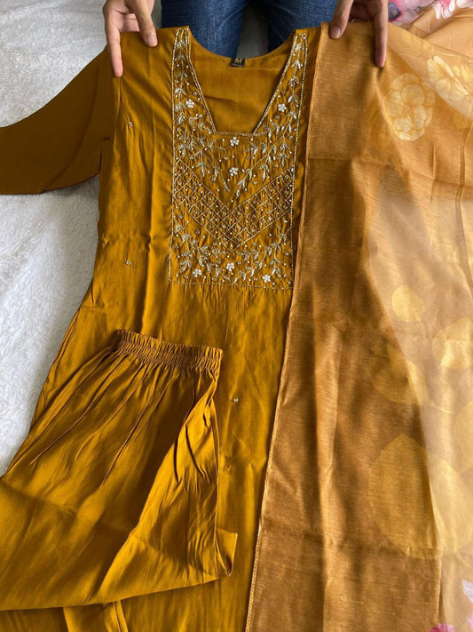 MUSTARD YELLOEW ROMAN SILK KURTI