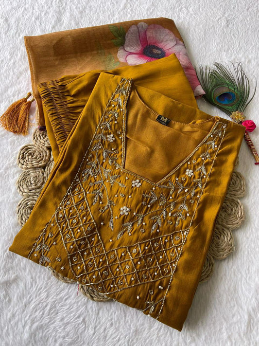 MUSTARD YELLOEW ROMAN SILK KURTI
