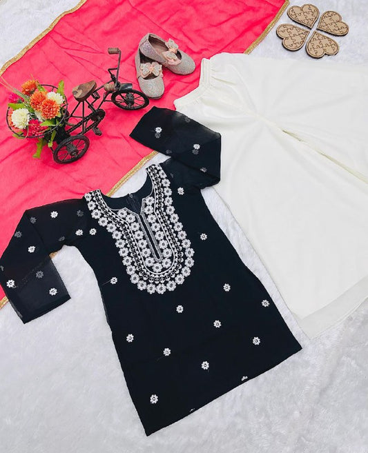 Heavy Fox Georgette With Embroidery Work Kurti For Kids