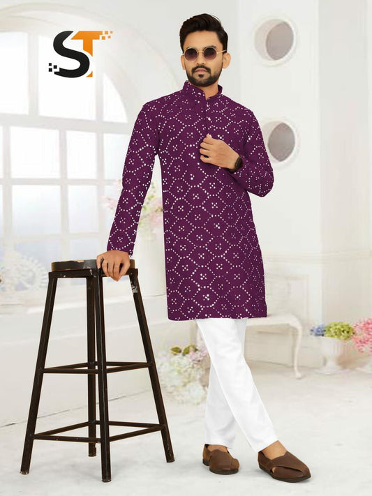 LONG MIRROR KURTA FOR MENS IN HEAVY SILK FABRIC