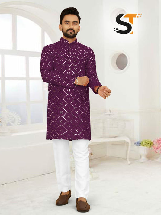 LONG MIRROR KURTA FOR MENS IN HEAVY SILK FABRIC