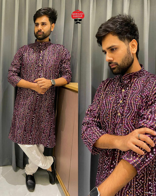 Navratri and Festical Special Mens Kurta Bandhani Print