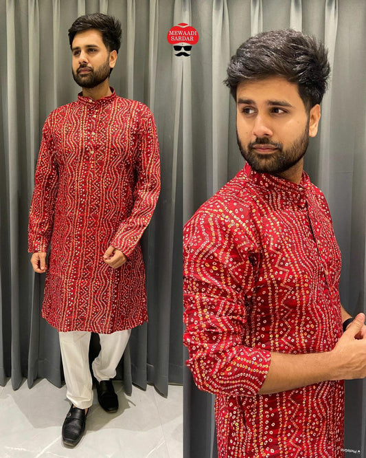 Navratri and Festical Special Mens Kurta Bandhani Print