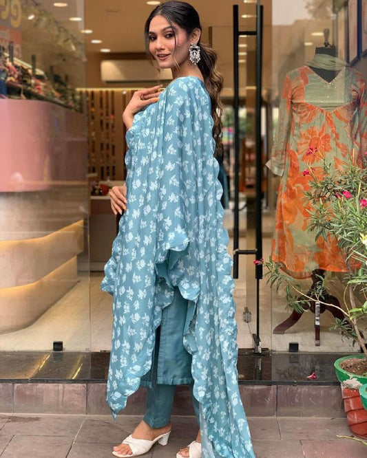 PURE VISCOSE CHANDERI WITH SEQUENCE EMBROIDERY WORK