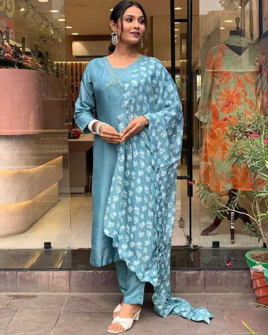 PURE VISCOSE CHANDERI WITH SEQUENCE EMBROIDERY WORK