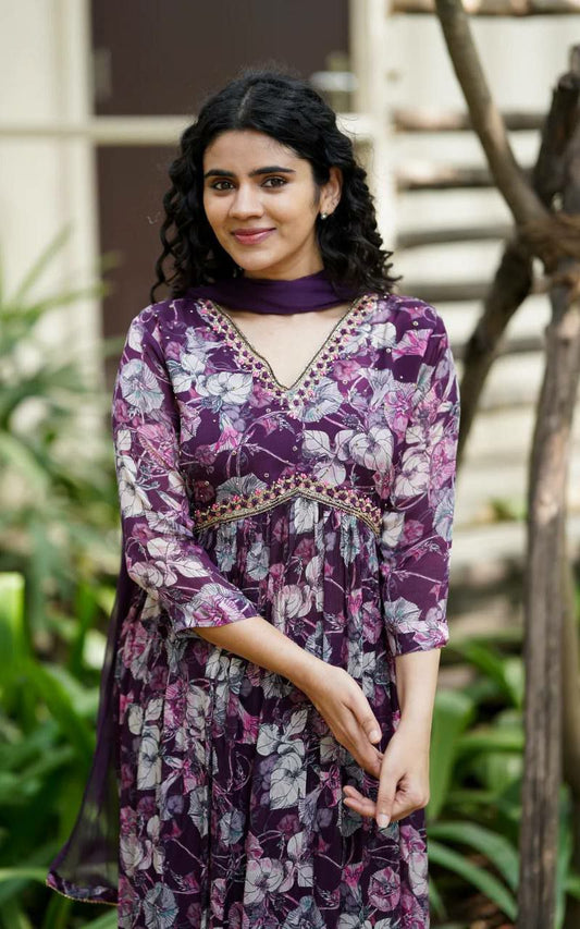 GEORGETTE FABRIC WITH SEQUENCED EMBROIDERY WORK KURTI