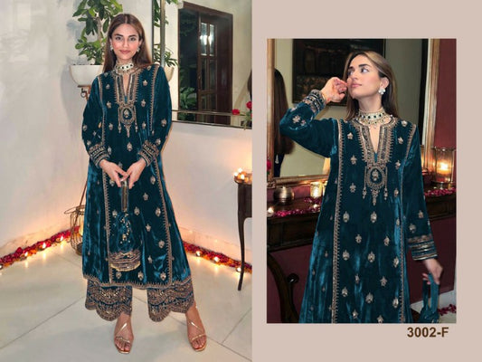 PURE 9000 VELVET WITH EMROIDERY SIQVANCE WORK WITH NECK /DAMAN LESS VELVET KURTA SET FOR WOMEN