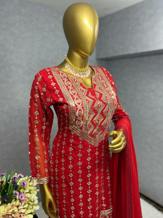 UPCOMING FESTIVAL SEASON COLLECTION 3 PIECE FANCY KURTI WITH BEAUTIFUL SHARARA AND DUPATTA
