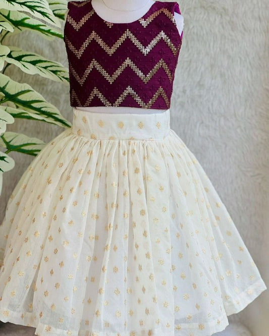 GEORGETTE SEQUENCE WORK TOP WITH BROCADE SKIRT