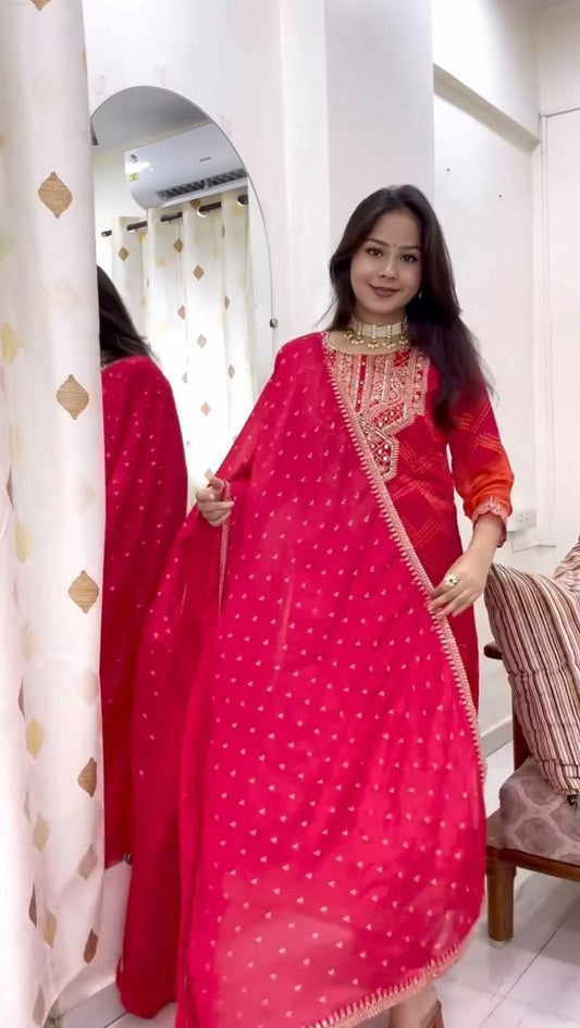 Heavy Faux Georgette With Embroidery Coding Dori-Sequence Work With Beautiful Digital Print And Real Mirror with Full Sleeve