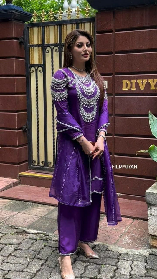 New Chinon Silk Purple Color Kurti Set For Women For Wedding