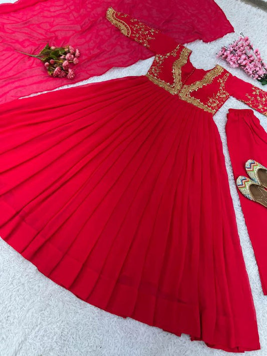 Faux Georgette With Heavy 5mm Embroidery Sequence Work With Attached Pad with Full Sleeve Kjurti