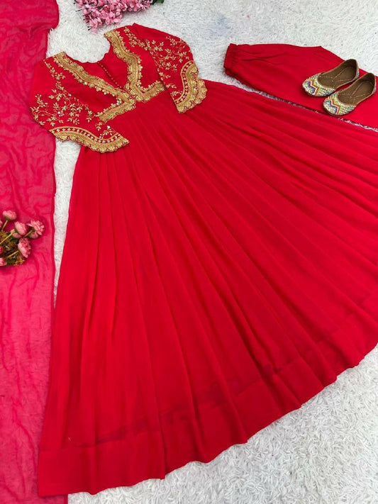 Faux Georgette With Heavy 5mm Embroidery Sequence Work With Attached Pad with Full Sleeve Kjurti