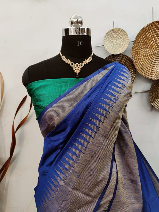 Raw silk weaving saree wit Temple whoven border