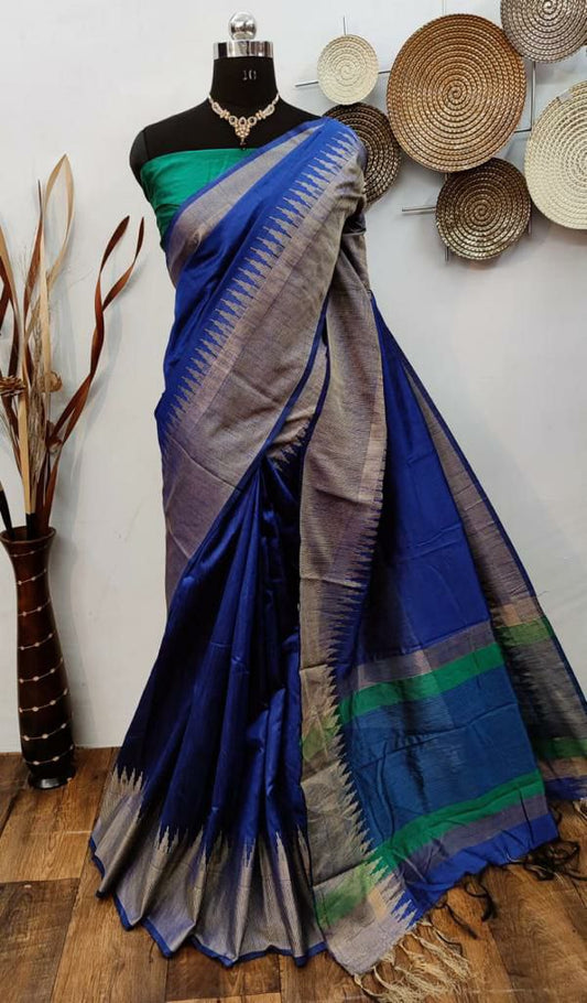 Raw silk weaving saree wit Temple whoven border