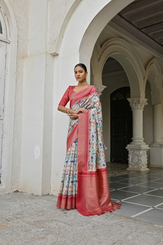 SILK SAREE WITH CONTRAST ZARI WOVEN WORK